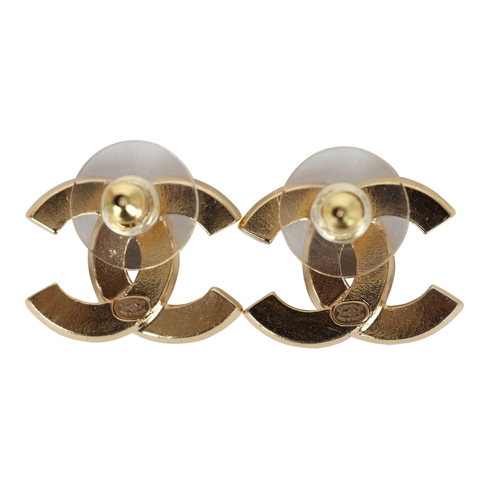 Chanel Crystal CC Stud Earrings Black Gold Metal/Enamel Hardware