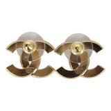 Chanel Crystal CC Stud Earrings Black Gold Metal/Enamel Hardware
