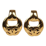 Chanel Vintage Large CC Quilted Knocker Hoop Earrings Gold Hardware