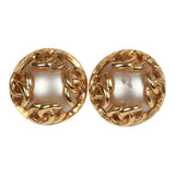 Chanel Vintage 24K Gold Plated CC Round Pearl Earrings Gold Hardware