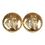 Chanel Vintage 24K Gold Plated Round Coco Mademoiselle Earrings