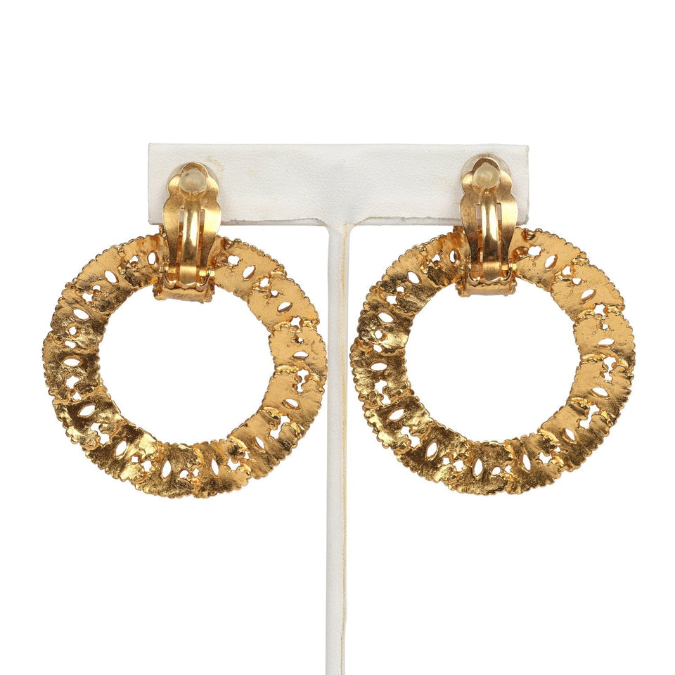 Chanel Vintage 24K Gold Plated Small CC Knocker Hoop Earrings