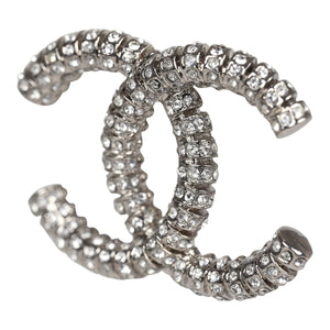 Chanel Large Crystal CC Stud Earrings Silver Hardware