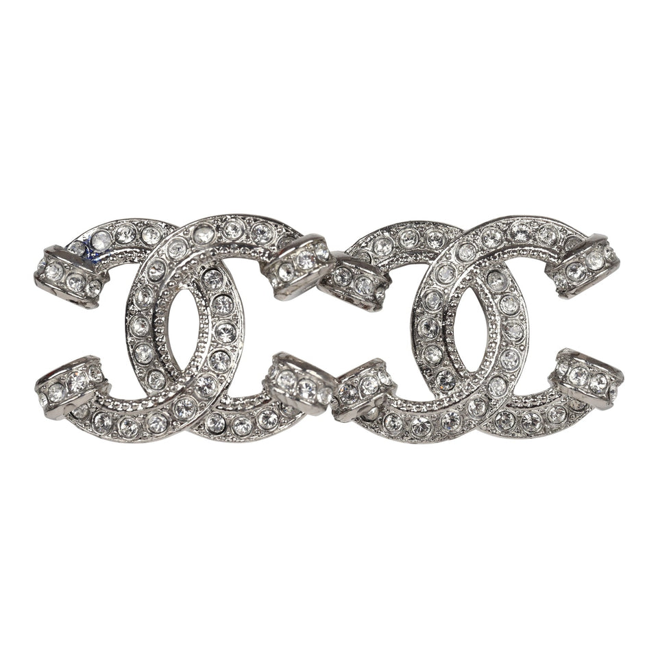 Chanel Small Crystal CC Stud Earrings Silver Hardware