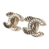 Chanel Small Quilted Crystal CC Stud Earrings Light Gold Hardware