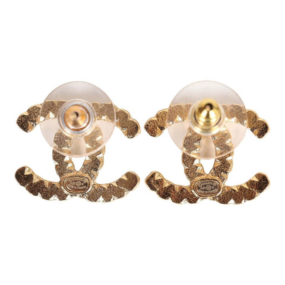 Chanel CC Black/White Crystals and Pearls Stud Earrings Gold Hardware