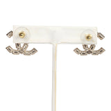 Chanel CC Crystal Pearl Stud Earrings Light Gold Hardware
