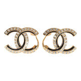 Chanel Crystal CC Earrings Black Enamel & Gold Hardware
