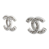 Chanel Large Lucite CC Crystal Stud Earrings White Enamel and Silver Hardware