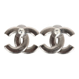 Chanel Large Lucite CC Crystal Stud Earrings White Enamel and Silver Hardware