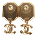 Chanel CC Buckle Dangle Earrings Black Leather Gold Hardware