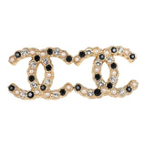 Chanel CC Crystals & Resin Pearls Stud Earrings Black and White Gold Tone Metal