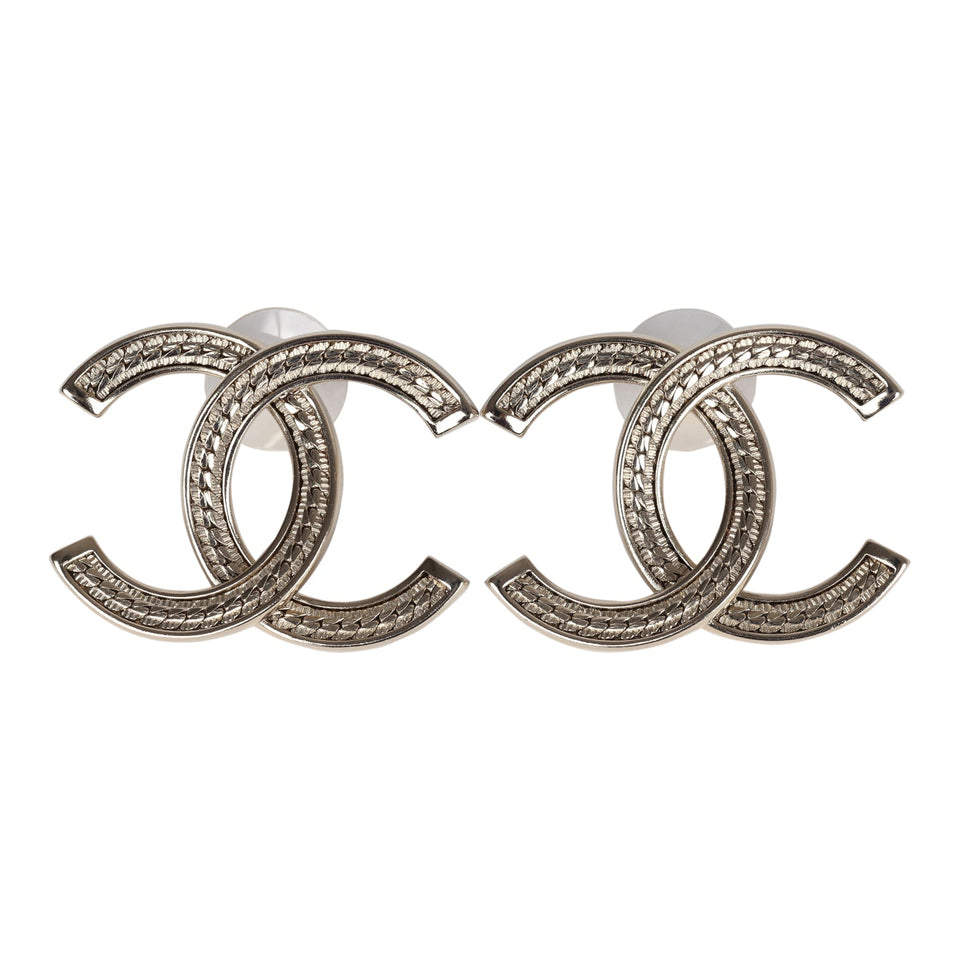 Chanel Large CC Stud Earrings Gold Tone Metal
