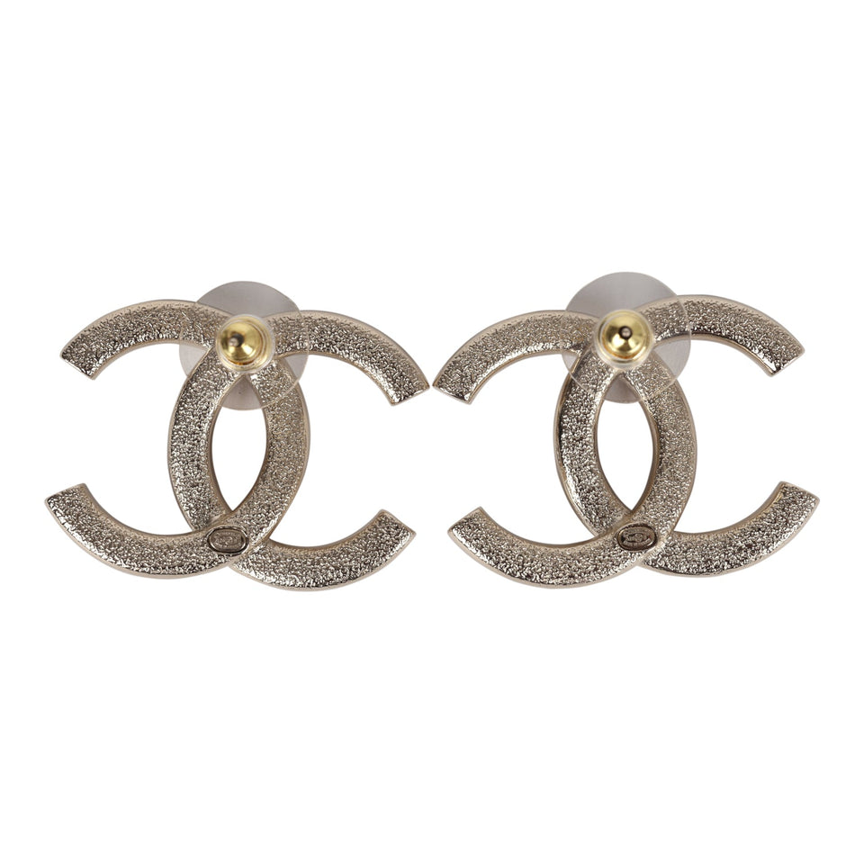 Chanel Large CC Stud Earrings Gold Tone Metal