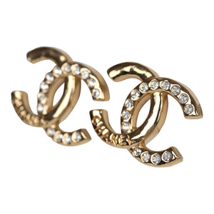 Chanel Crystal CC Stud Earrings Gold Tone Hardware