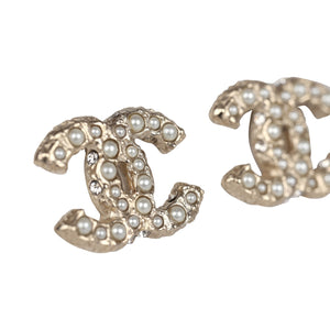 Chanel Small CC Pearl Studded Earrings Faux Pearls & Light Gold Tone Hardware