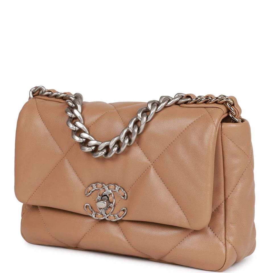 Chanel Medium 19 Flap Bag Dark Beige Calfskin Mixed Hardware