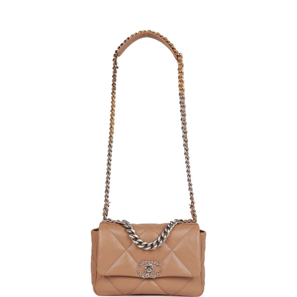 Chanel Medium 19 Flap Bag Dark Beige Calfskin Mixed Hardware