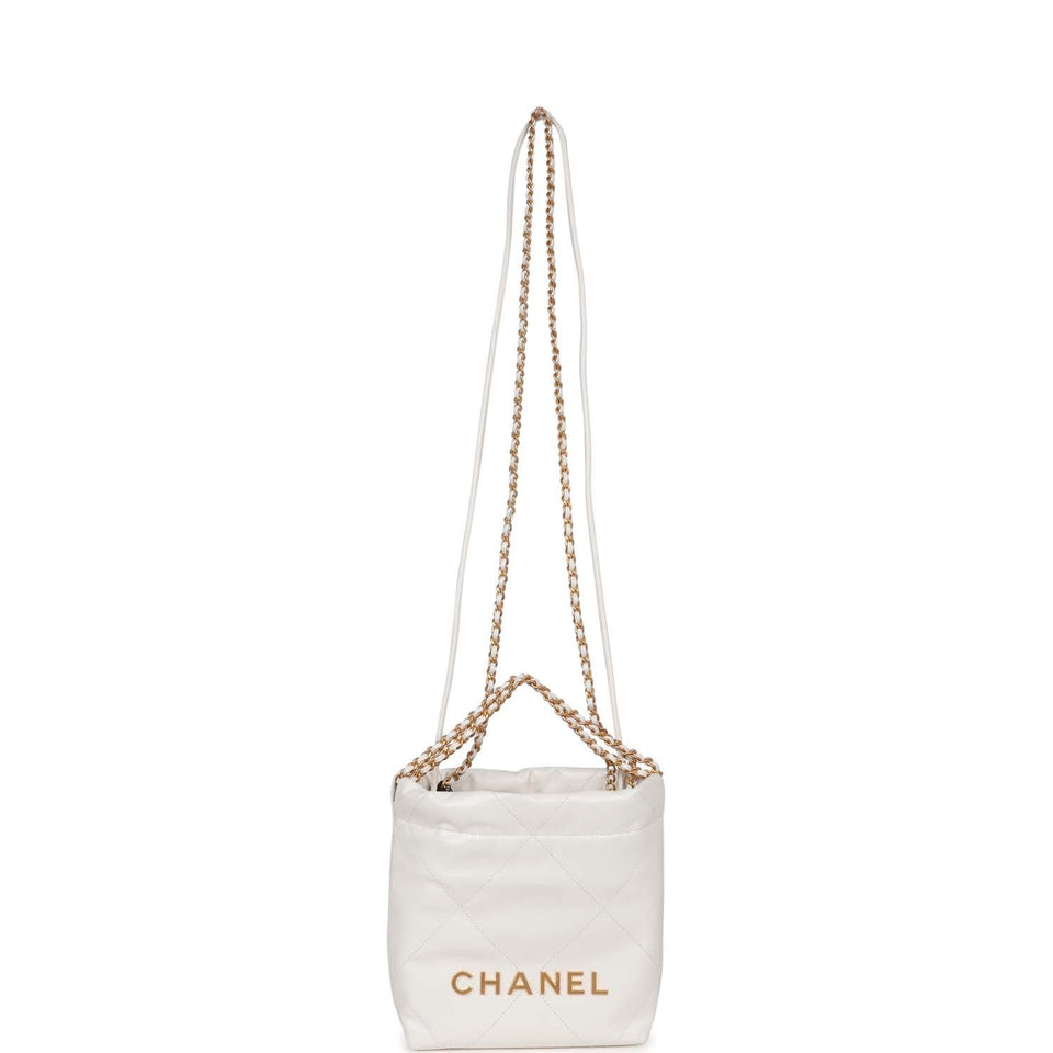 Chanel Mini 22 Bag White Calfskin Antique Gold Hardware