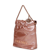 Chanel Mini 22 Bag Rose Gold Iridescent Calfskin Rose Gold Hardware