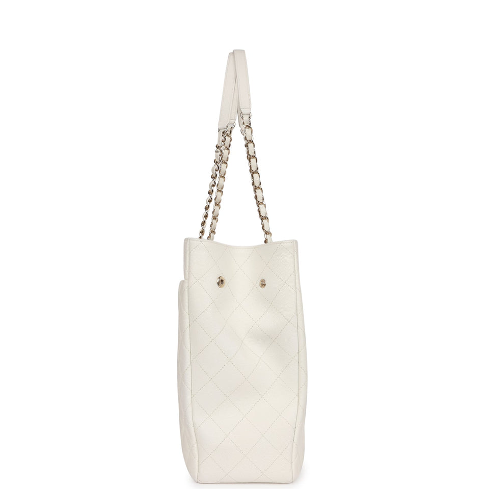 Chanel Large Classic Timeless Tote White Caviar Light Gold Hardware