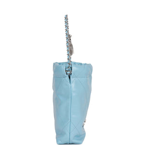 Chanel Mini 22 Bag Light Blue Calfskin Silver Hardware