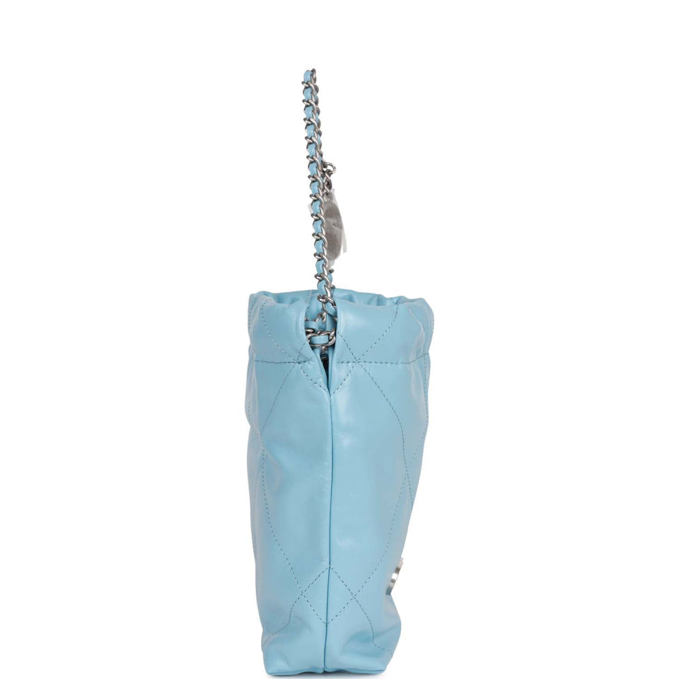 Chanel Mini 22 Bag Light Blue Calfskin Silver Hardware