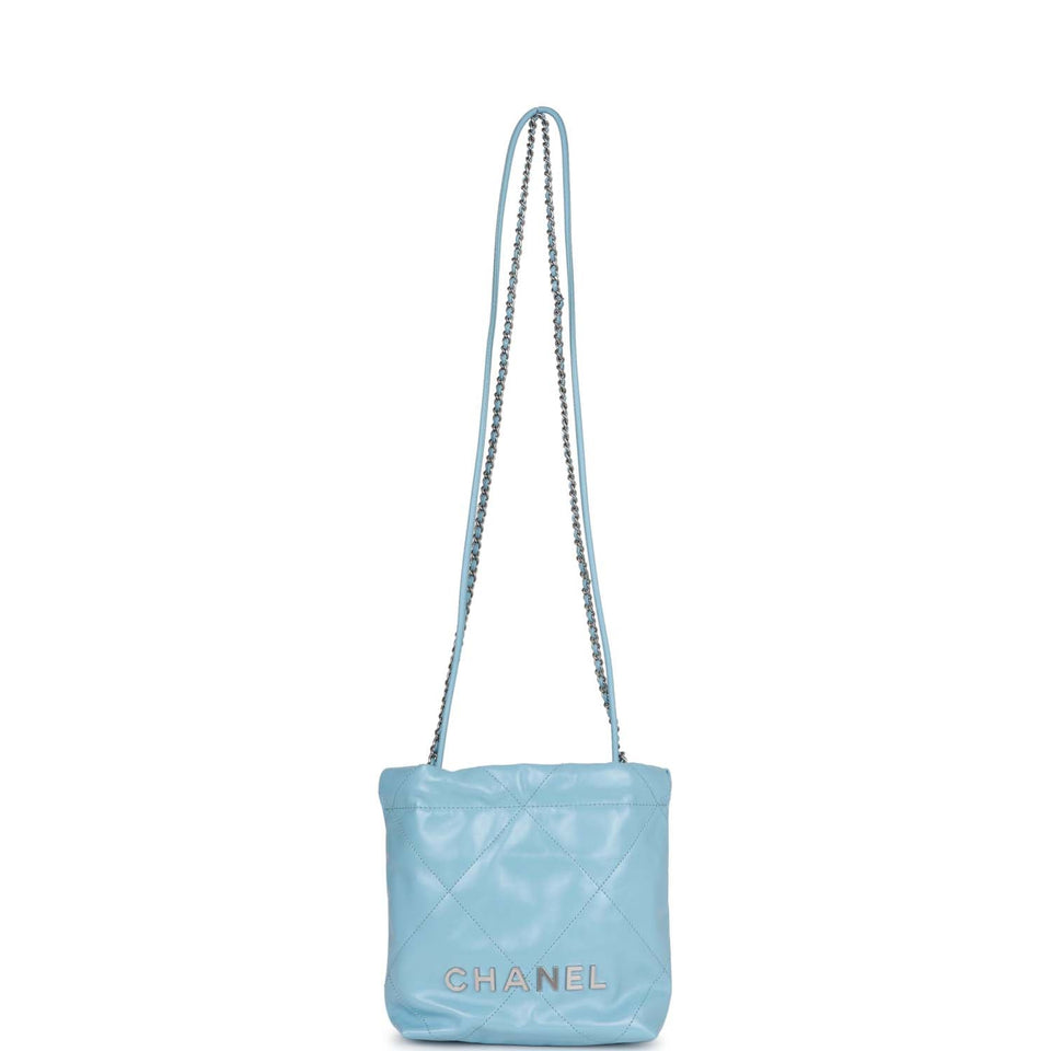 Chanel Mini 22 Bag Light Blue Calfskin Silver Hardware