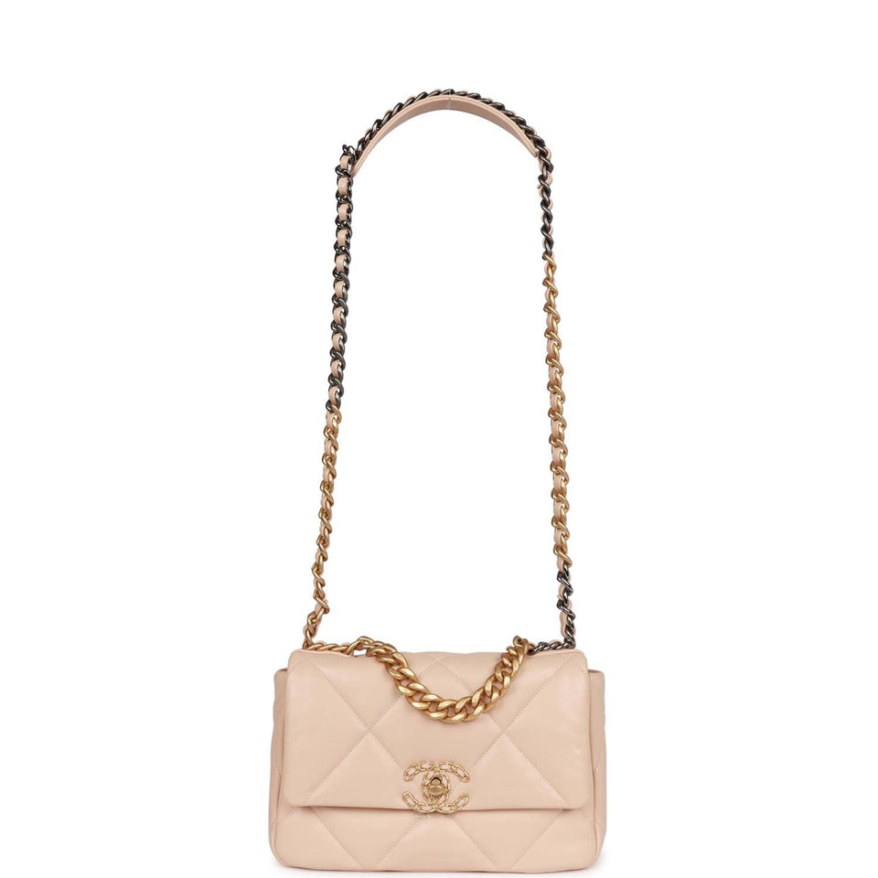 Chanel Medium 19 Flap Bag Beige Calfskin Mixed Hardware