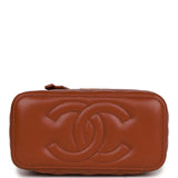 Chanel Small Top Handle Vanity Case Brown Lambskin Brushed Gold Hardware
