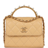 Chanel Clutch with Top Handle Beige Lambskin Antique Gold Hardware