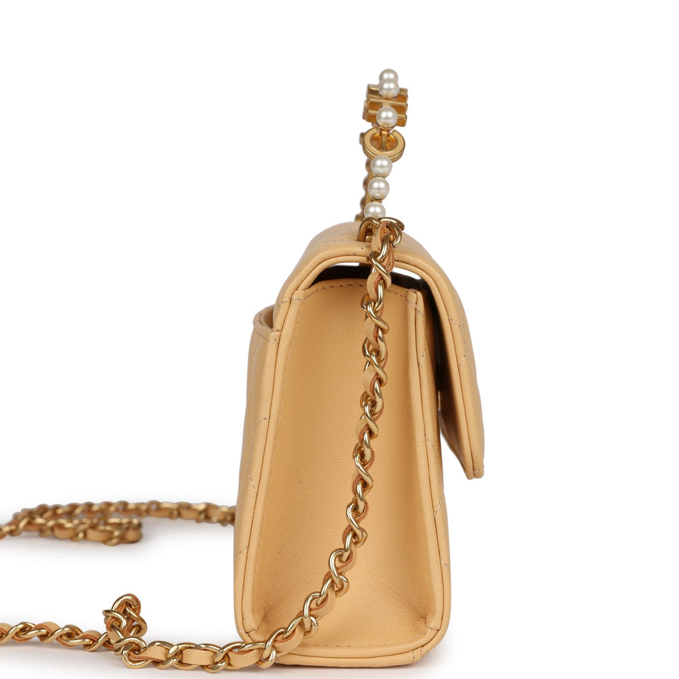Chanel Clutch with Top Handle Beige Lambskin Antique Gold Hardware