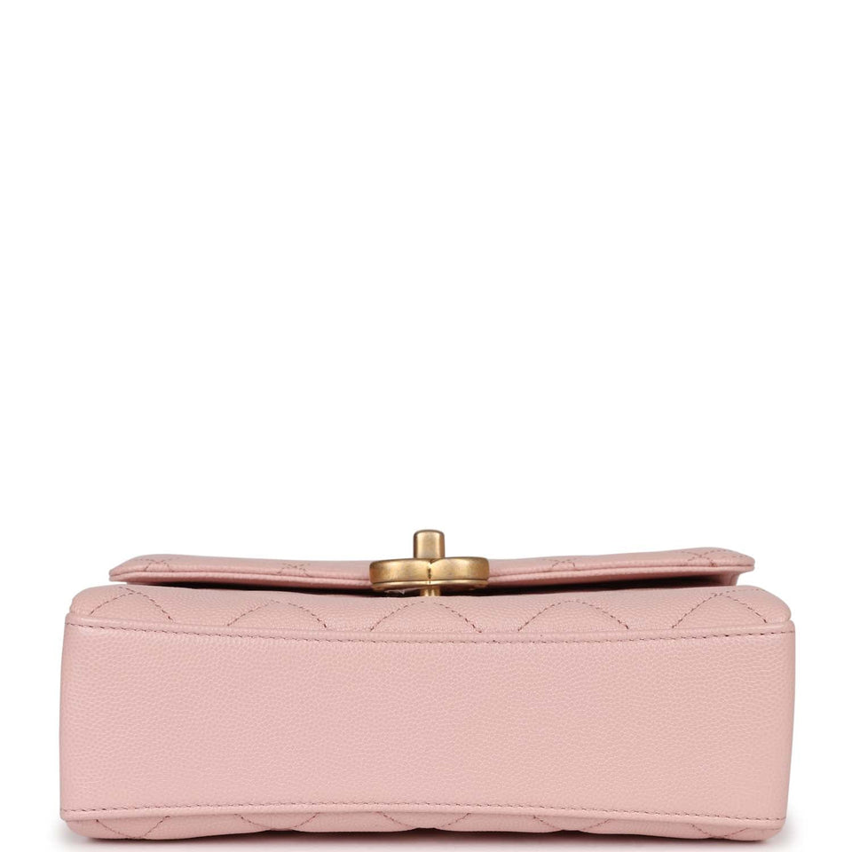 Chanel Mini Top Handle Flap Bag Pink Caviar Aged Gold Hardware