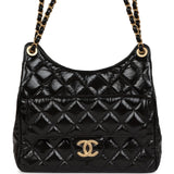 Chanel CC Hobo Bag Black Shiny Crumpled Calfskin Gold Hardware