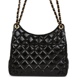 Chanel CC Hobo Bag Black Shiny Crumpled Calfskin Gold Hardware