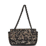 Chanel Medium Single Flap Black and White Tweed With Crystals Silver Hardware