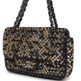 Chanel Medium Single Flap Black and White Tweed With Crystals Silver Hardware