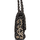 Chanel Medium Single Flap Black and White Tweed With Crystals Silver Hardware