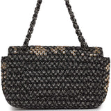 Chanel Medium Single Flap Black and White Tweed With Crystals Silver Hardware