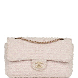 Chanel Medium Single Flap Bag Pink and White Tweed Brushed Gold Hardware