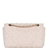 Chanel Medium Single Flap Bag Pink and White Tweed Brushed Gold Hardware
