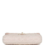 Chanel Medium Single Flap Bag Pink and White Tweed Brushed Gold Hardware