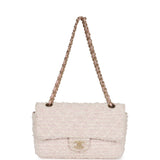 Chanel Medium Single Flap Bag Pink and White Tweed Brushed Gold Hardware