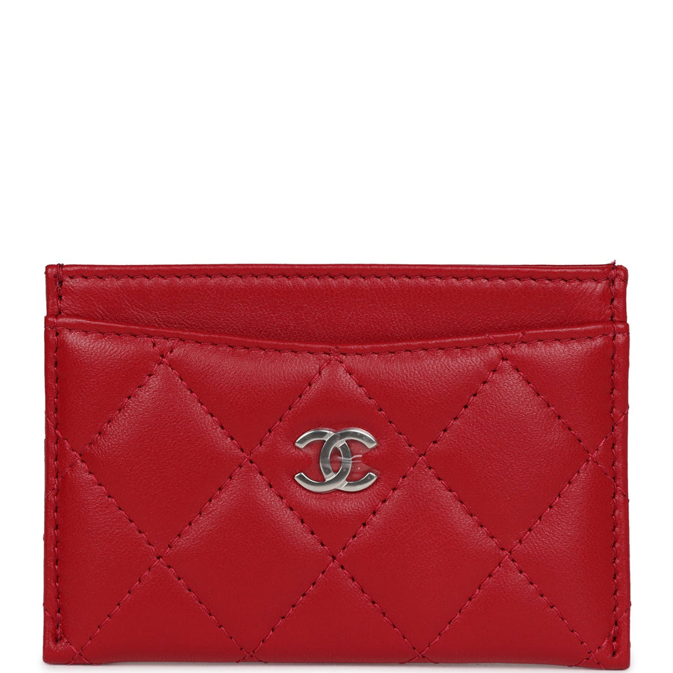Chanel  Holder Wallet Red Lambskin Silver Hardware