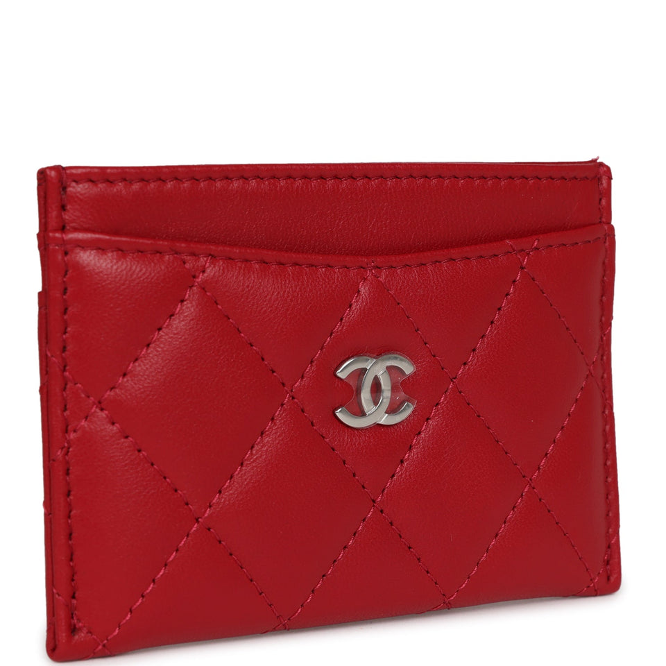 Chanel  Holder Wallet Red Lambskin Silver Hardware