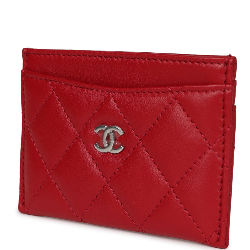Chanel  Holder Wallet Red Lambskin Silver Hardware