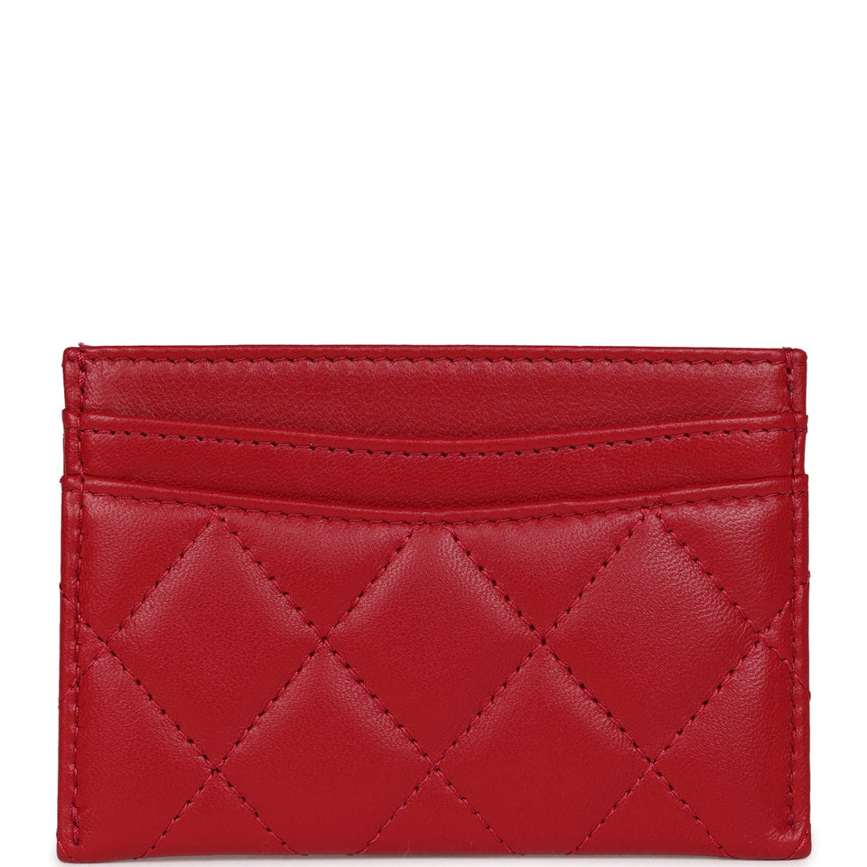 Chanel  Holder Wallet Red Lambskin Silver Hardware