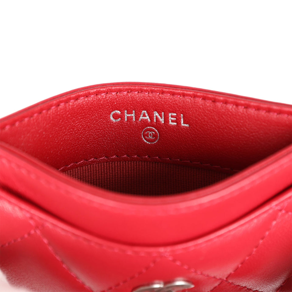 Chanel  Holder Wallet Red Lambskin Silver Hardware