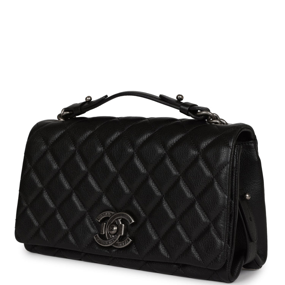 Chanel City Rock Medium Flap Black Goatskin Ruthenium Hardware