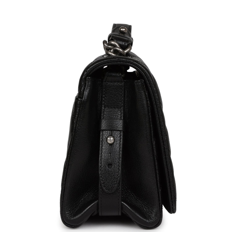 Chanel City Rock Medium Flap Black Goatskin Ruthenium Hardware